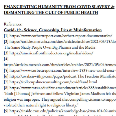 Emancipating Humanity from Covid Slavery Refernces
